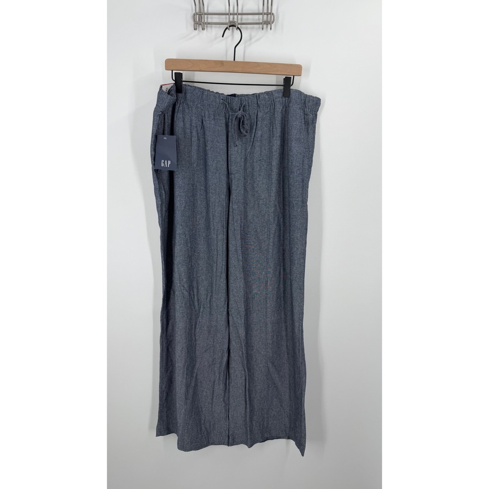 Gap Pull-On Linen Pant Women XL Light Blue Wide Leg Drawstring New